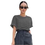 Trendseninle Resolve Baskılı Füme Oversize Kadın T-shirt