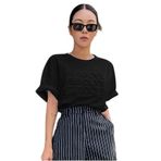 Trendseninle Resolve Baskılı Siyah Oversize Kadın T-shirt