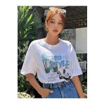 Trendseninle Retro Style Baskılı Beyaz Oversize Kadın T-shirt