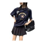 Trendseninle Scade Board Club Baskılı Lacivert Oversize Kadın T-shirt