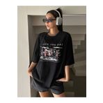 Trendseninle Seize The Day Baskılı Siyah Oversize Kadın T-shirt