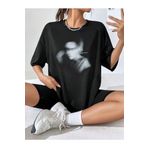 Trendseninle Shadow Baskılı Oversize Siyah Oversize Kadın T-shirt