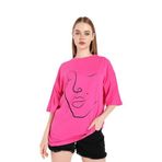 Trendseninle Silüet Tasarım Baskılı Fuşya Pembe Oversize Kadın T-shirt