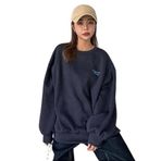 Trendseninle Staggertly Baskılı Lacivert Bisiklet Yaka Kadın Sweatshirt
