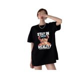 Trendseninle Stay In Baskılı Siyah Oversize Kadın T-shirt