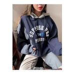 Trendseninle Suppose Baskılı Lacivert Oversize Kadın Sweatshirt