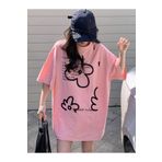 Trendseninle Sweet Flower Baskılı Pembe Oversize Kadın T-shirt