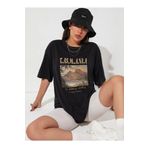 Trendseninle Tasmania Baskılı Siyah Oversize Kadın T-shirt