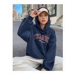 Trendseninle Teamed Baskılı Lacivert Kapüşonlu Kadın Sweatshirt