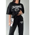 TrendSeninle Tenis Eşofman Altı Ve T-shirt Siyah Jogger Tişört Alt Üst Eşofman Takımı Oversize Bisiklet Yaka Siyah M