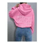 Trendseninle Ters Düz Nothing Baskılı Pembe Oversize Kadın Sweatshirt
