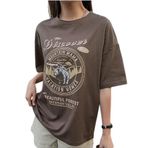 Trendseninle The Discover Baskılı Kahverengi Oversize Kadın T-shirt