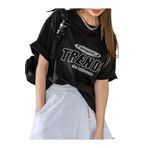 Trendseninle Trends Baskılı Siyah Oversize Kadın T-shirt