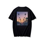 Trendseninle Tropical Sırt Baskılı Siyah Oversize Erkek T-shirt