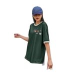 Trendseninle Uncool Parçalı Süprem T-Shirt - Nefti Yeşil Beyaz Oversize Bisiklet Yaka Kısa Kol Tişört, M