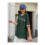 Trendseninle Uncool Parçalı Süprem T-Shirt - Nefti Yeşil Beyaz Oversize Bisiklet Yaka Kısa Kol Tişört, XL