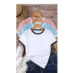 TrendSeninle Unisex 3Lü Paket Penye İnterlok Tişört Pembe BebeMavi Beyaz PembeBebeMaviBeyaz XL