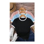 TrendSeninle Unisex 3Lü Paket Penye İnterlok Tişört Pembe BebeMavi Siyah PembeBebeMaviSiyah L