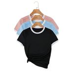TrendSeninle Unisex 3Lü Paket Penye İnterlok Tişört Pembe BebeMavi Siyah PembeBebeMaviSiyah M