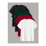 TrendSeninle Unisex 4Lü Paket Düz Oversize Tişört Siyah Nefti Kırmızı Beyaz SİYAHNKB XL