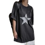 Trendseninle Unisex Antrasit Bisiklet Yaka Yıldız Baskılı Oversize T-Shirt, S