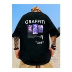 Trendseninle Unisex Antrasit Bisiklet Yaka Yıldız Baskılı Oversize T-Shirt;Antrasit,L