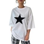 Trendseninle Unisex Antrasit Bisiklet Yaka Yıldız Baskılı Oversize T-Shirt;Antrasit,Xl