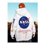TrendSeninle Unisex Beyaz Nasa Logo Baskılı Oversize Sweatshirt Beyaz S