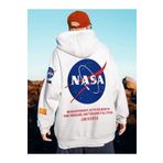 TrendSeninle Unisex Beyaz Nasa Logo Baskılı Oversize Sweatshirt Beyaz XL