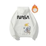 TrendSeninle Unisex Beyaz Nasa Uzay Göktaşı Baskılı Kapüşonlu Sweatshirt Beyaz S