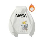 TrendSeninle Unisex Beyaz Nasa Uzay Göktaşı Baskılı Kapüşonlu Sweatshirt Beyaz XL