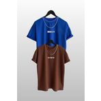 Trendseninle Unisex Brooklyn Baskılı 2li Paket Mavi-Kahve T-shirt, XL