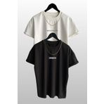 Trendseninle Unisex Brooklyn Baskılı 2li Paket Siyah-Beyaz T-shirt, M