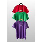 Trendseninle Unisex Brooklyn Baskılı 3'lü Paket Kırmızı-Yeşil-Mor T-Shirt, M