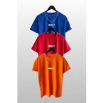 Trendseninle Unisex Brooklyn Baskılı 3'lü Paket Mavi-Kırmızı-Turuncu T-Shirt, M