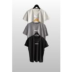 Trendseninle Unisex Brooklyn Baskılı 3'lü Paket Siyah-Beyaz-Gri T-Shirt, S