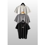 Trendseninle Unisex Brooklyn Baskılı 3'lü Paket Siyah-Beyaz-Gri T-Shirt, XL