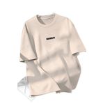 Trendseninle Unisex Erkek/Kadın Bej BROOKLYN Renkli Özel Baskı Oversize Pamuklu Bisiklet Yaka T-Shirt Tişört, XL