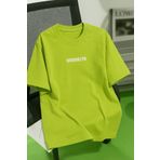 Trendseninle Unisex Erkek/Kadın Lime BROOKLYN Renkli Özel Baskı Oversize Pamuklu Bisiklet Yaka T-Shirt Tişört, M