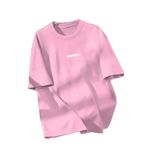 Trendseninle Unisex Erkek/Kadın Pembe BROOKLYN Renkli Özel Baskı Oversize Pamuklu Bisiklet Yaka T-Shirt Tişört, M