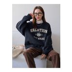 Trendseninle Vacation Joy Wake Baskılı Laci Oversize Bisiklet Yaka Kadın Sweatshirt