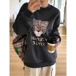 Trendseninle Vintage Style Baskılı Koyu Füme Bisiklet Yaka Kadın Sweatshirt
