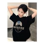Trendseninle Wkscss Baskılı Siyah Oversize Kadın T-shirt