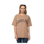 Trendseninle Wordless Baskılı Vizon Kahverengi Oversize Kadın T-shirt