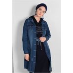 TRENDTESETTÜR Kadın Lacivert (İNDİGO) Etek Ucu Püsküllü Denim Ceket 6460