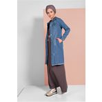 TRENDTESETTÜR Kadın Mavi Etek Ucu Püsküllü Denim Ceket 6460
