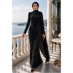 TRENDTESETTÜR KADIN SİYAH PELERİN DETAYLI ABİYE ELBİSE T 1763