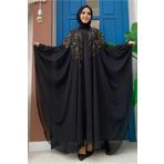 TRENDTESETTÜR Kadın Siyah Pul Payet Işlemeli Pelerinli Abiye Elbise T 3773