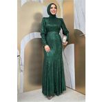 TRENDTESETTÜR KADIN YEŞİL ZÜMRÜT PUL PAYETLİ ABİYE ELBİSE T 8583