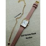 Trendy Retro Vintage Kadın Kol Saati- Gold Kasa- Oval Model- Gül Kurusu Kroko Desenli Kordon TT0054 - 20 cm